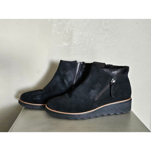 Clarks Collection, Sharon Ease, Black Suede, Leather, Ankle Booties, Size 8 - Picture 2 of 11